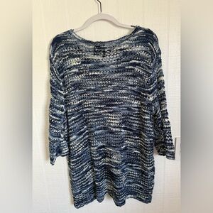 New Directions Blue Marled Open-Knit Crewneck Sweater Size 1X